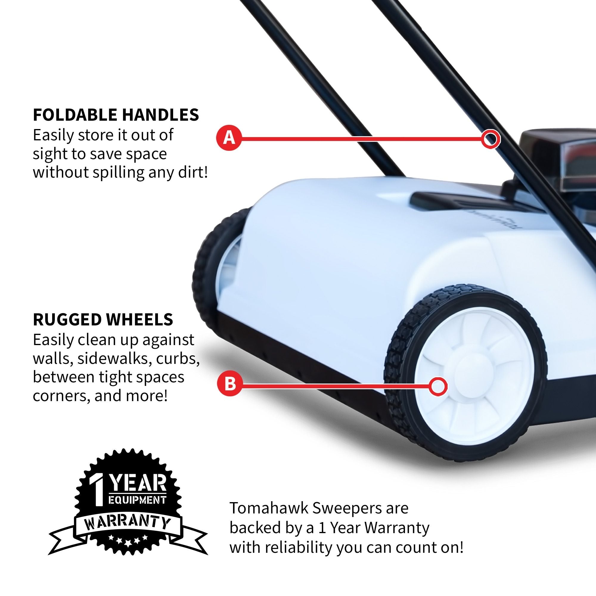 Tomahawk Electric Battery-Powered Push Sweeper, 22-in