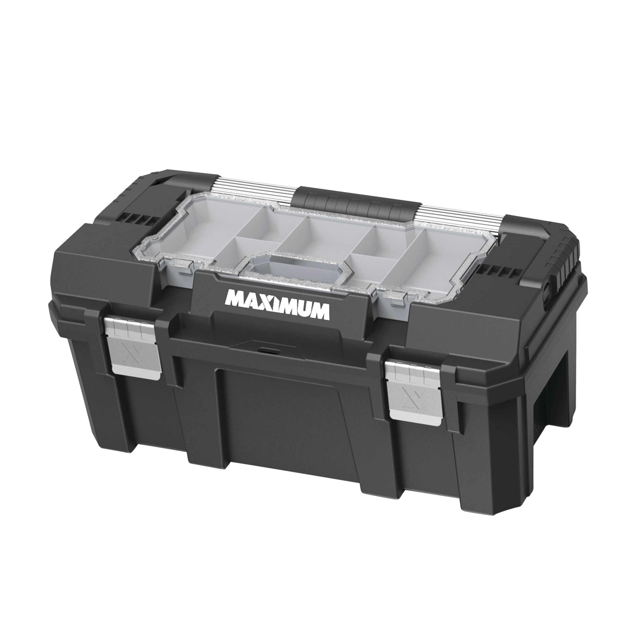 MAXIMUM Heavy-Duty Plastic Tool Box with Removable Tray & Organizer, 22-in, Black