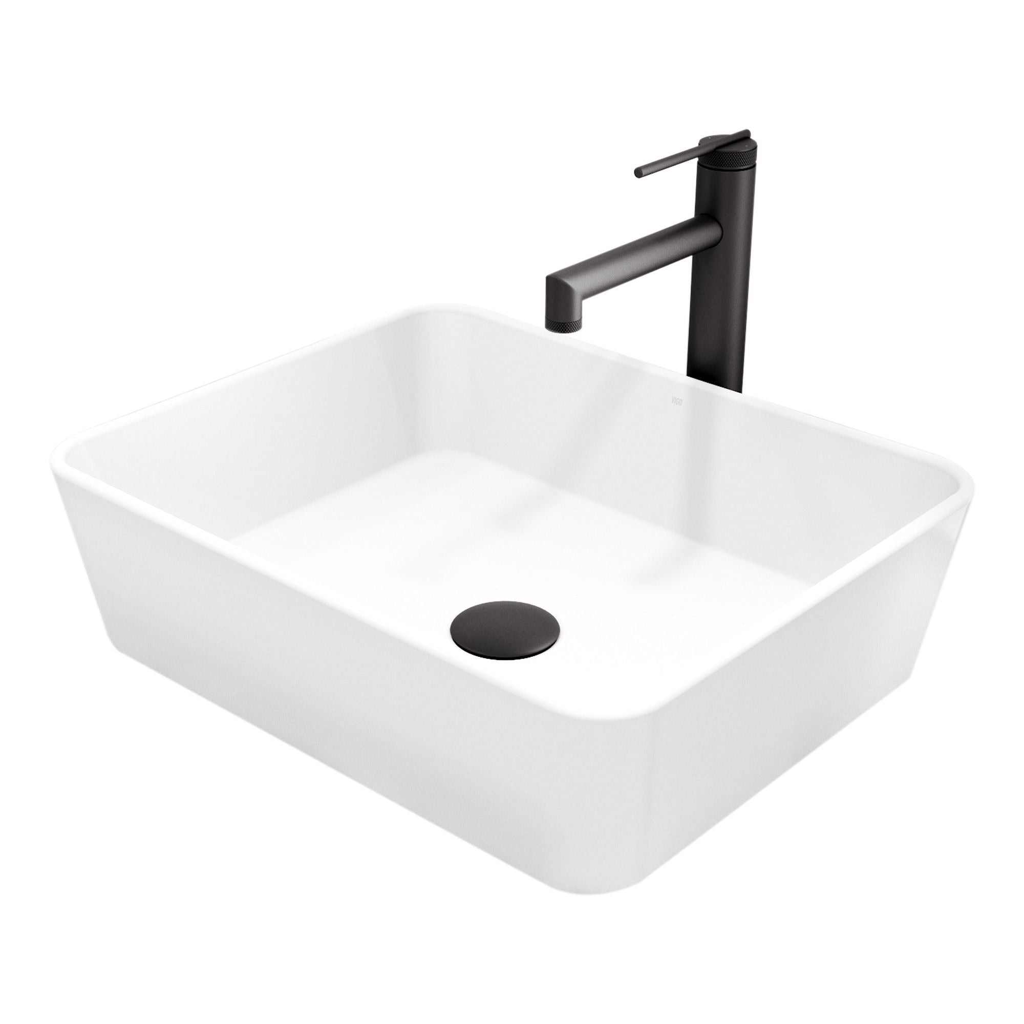 VIGO Marigold MatteStone Matte White Bathroom Sink/Basin Set with Sterling Faucet and Rectangular Composite Vessel