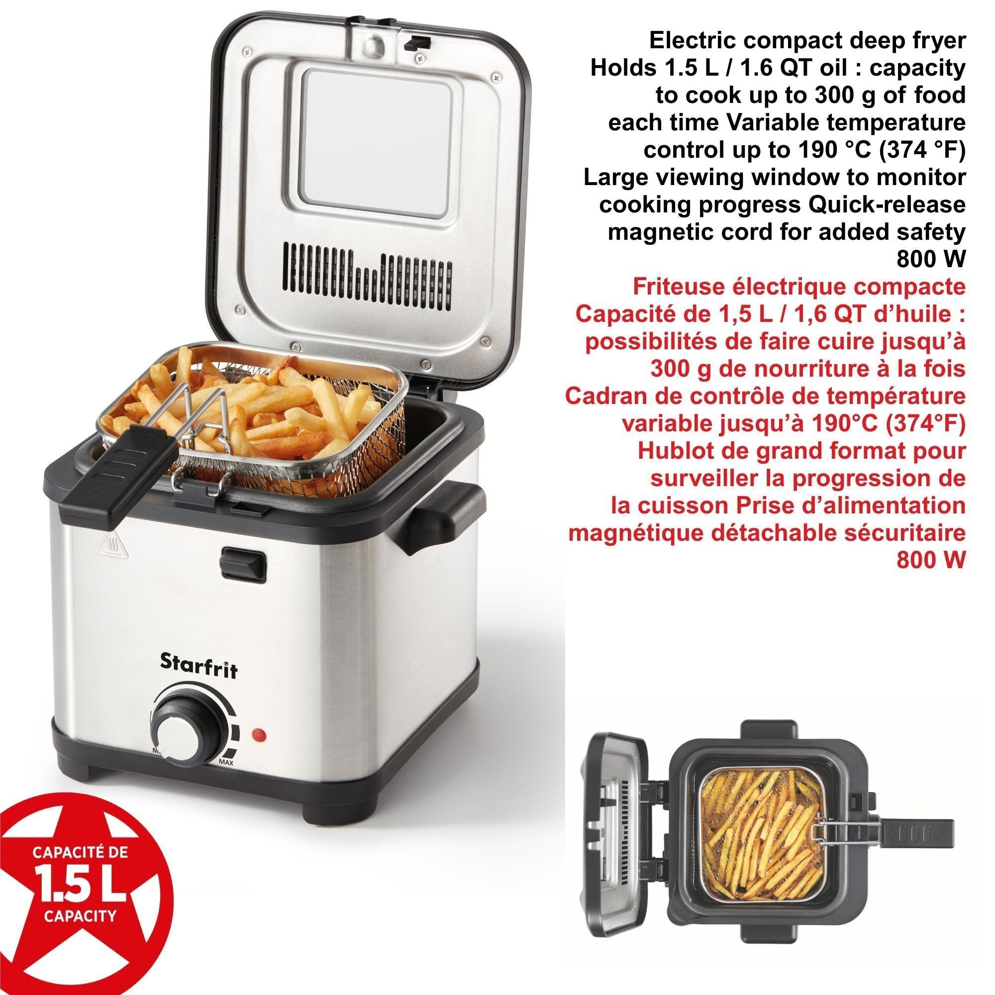 Starfrit Deep Fryer with Variable Temperature Control, 1.5-L