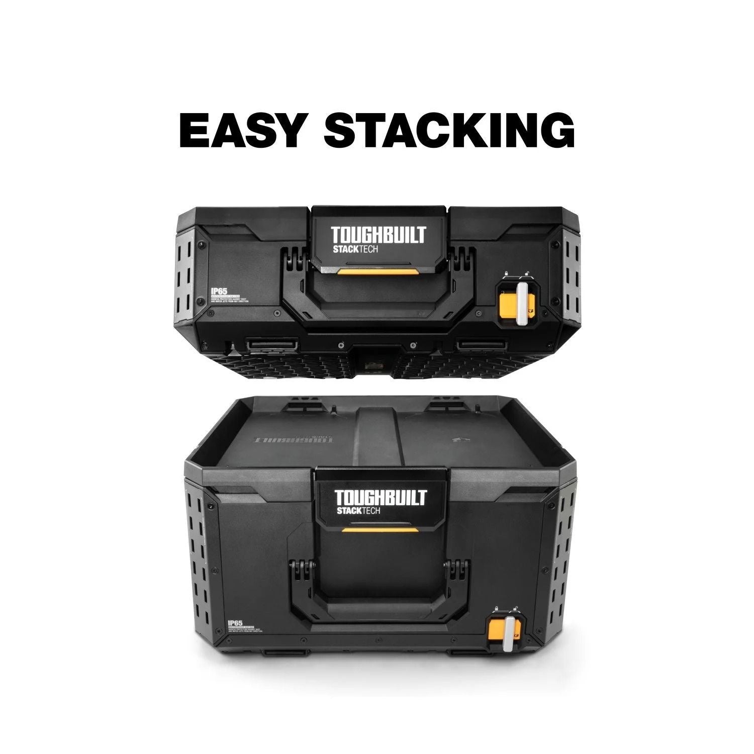 ToughBuilt StackTech Top Portable Modular Plastic/Metal Tool Box with 4 Dividers and 4 Bins, IP65-Rated, Black