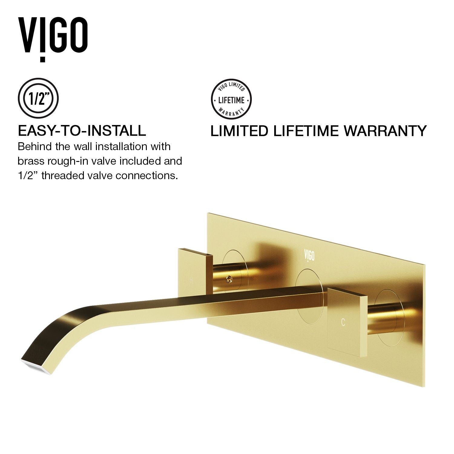 VIGO Titus Wall Mount Dual Handle Bathroom Sink Faucet, Eco-Friendly 1.2 GPM Flow Rate, Matte Brushed Gold
