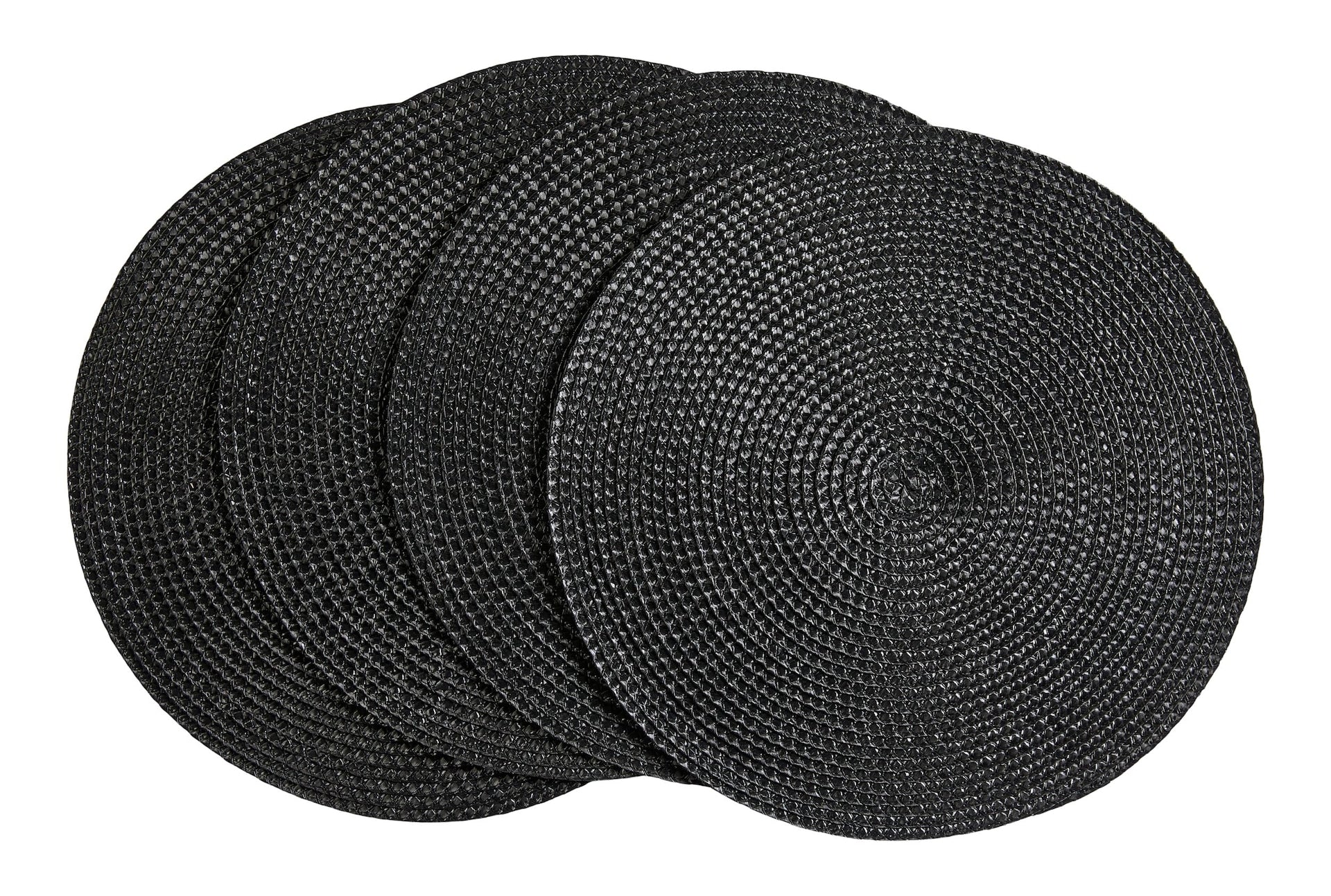 CANVAS Braided Round Placemats, Black, 15-in Diameter, 4-pk