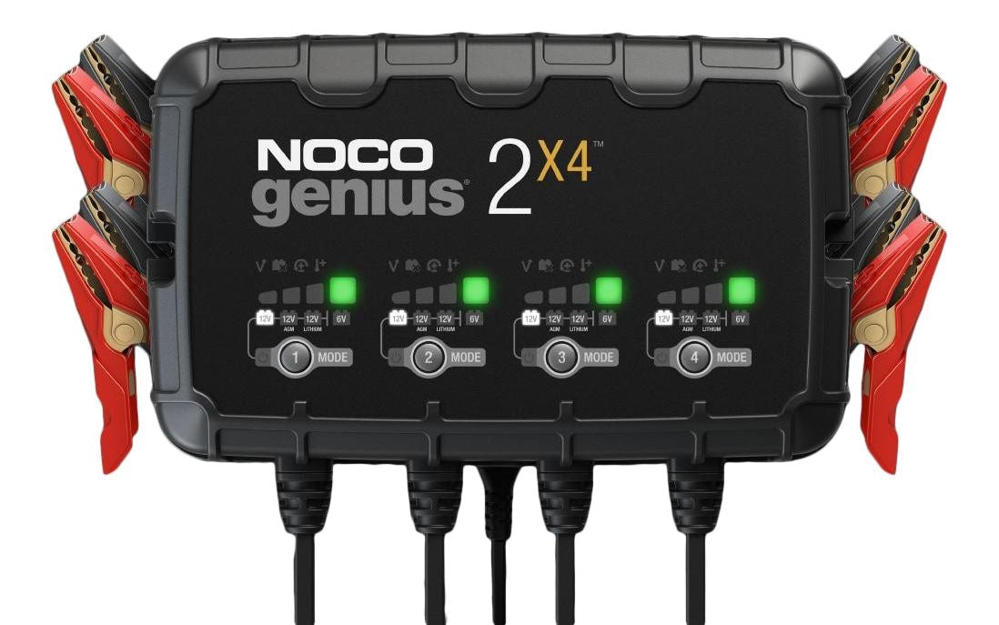 NOCO GENIUS2X4 Smart Battery Charger/Maintainer/Desulfator, 4-Bank, 8-Amp, 6V/12V