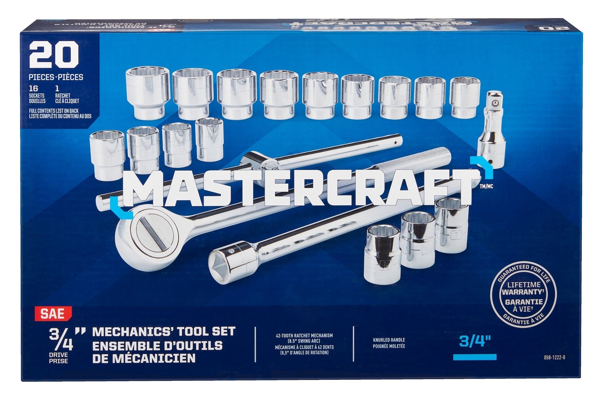 Mastercraft Socket Set 20-pc, 3/4-in Drive, SAE, Steel, Chrome